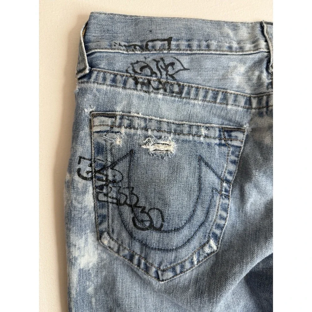 Distressed Street Artist TRUE RELIGION ROCCO Patchwork Relaxed SKINNY Jeans Sz30